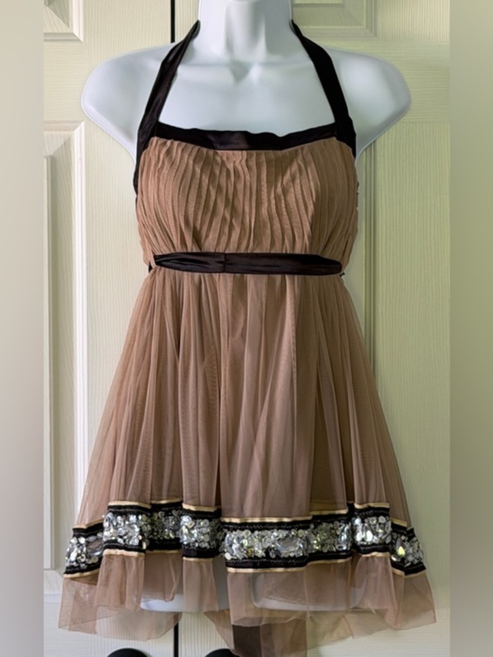 Kanika Cruz Beaded Babydoll Lingerie Champagne Taupe Size S